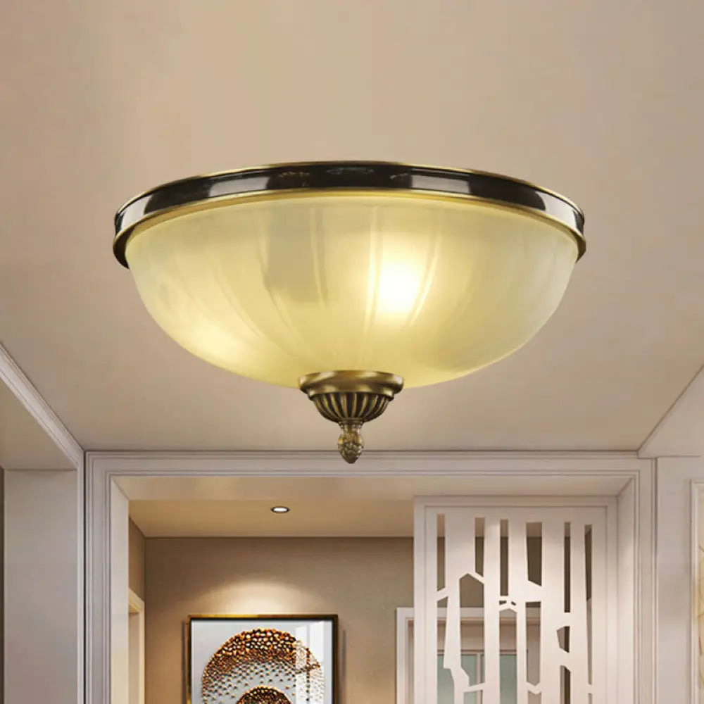 Modern Black And Gold Dome Foyer Ceiling Light With Prismatic Glass - 2 Lights Traditional