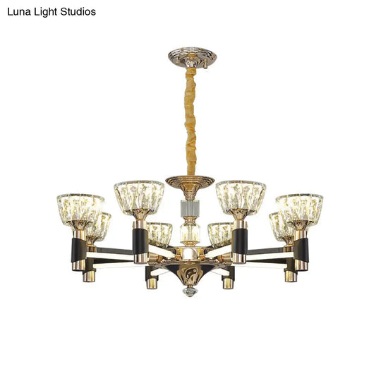 Black And Gold Rectangle Crystal Led Chandelier With 6/8 Bowl-Shaped Suspension Lights