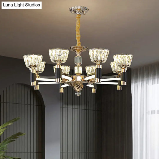 Modern Black And Gold Led Chandelier - Elegant Suspension Light With Crystal Rectangle Design (6/8