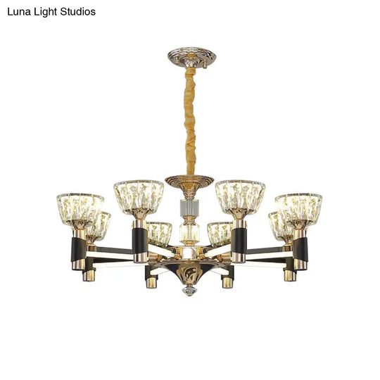 Modern Black And Gold Led Chandelier - Elegant Suspension Light With Crystal Rectangle Design (6/8