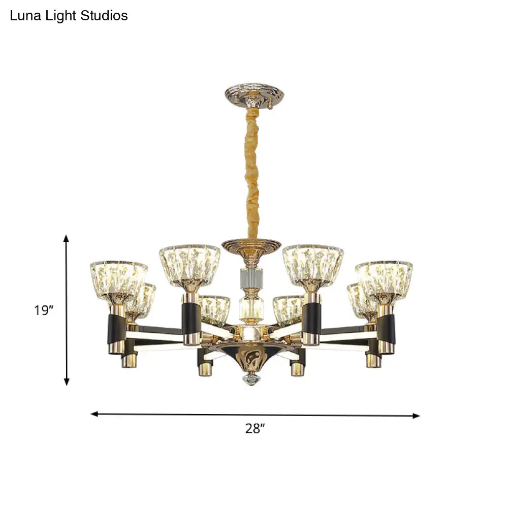 Modern Black And Gold Led Chandelier - Elegant Suspension Light With Crystal Rectangle Design (6/8