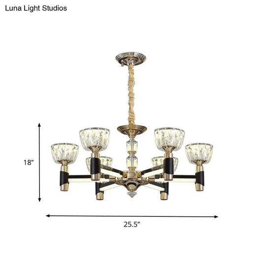 Modern Black And Gold Led Chandelier - Elegant Suspension Light With Crystal Rectangle Design (6/8