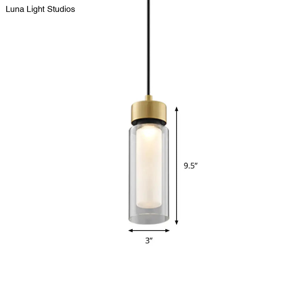 Sleek Simplicity: 1-Light Black & Gold Cylindrical Led Mini Pendant With Clear Glass Shade