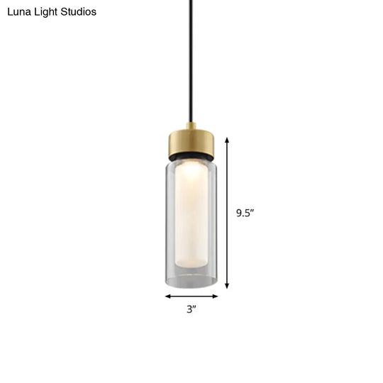 Sleek Simplicity: 1-Light Black & Gold Cylindrical Led Mini Pendant With Clear Glass Shade