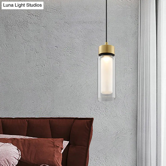 Sleek Simplicity: 1-Light Black & Gold Cylindrical Led Mini Pendant With Clear Glass Shade