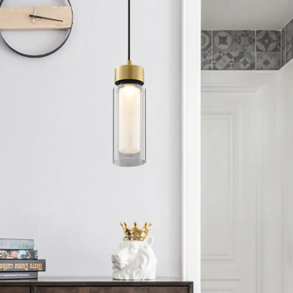 Modern Black And Gold Led Pendant Light With Clear Glass Shade - Simplicity Collection Black-Gold