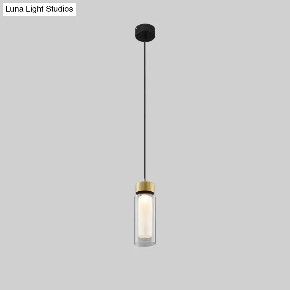 Sleek Simplicity: 1-Light Black & Gold Cylindrical Led Mini Pendant With Clear Glass Shade