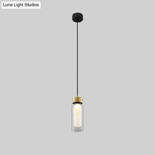 Sleek Simplicity: 1-Light Black & Gold Cylindrical Led Mini Pendant With Clear Glass Shade