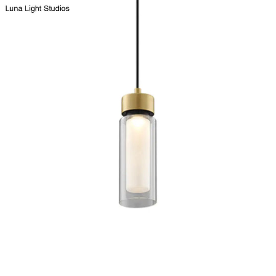 Sleek Simplicity: 1-Light Black & Gold Cylindrical Led Mini Pendant With Clear Glass Shade