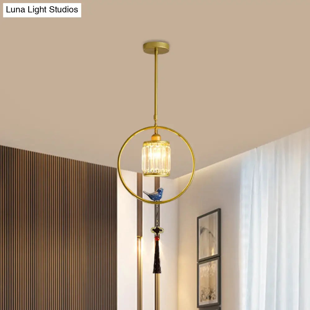 Modern Black And Gold Prismatic Crystal Pendant Light With Hanging Tassel