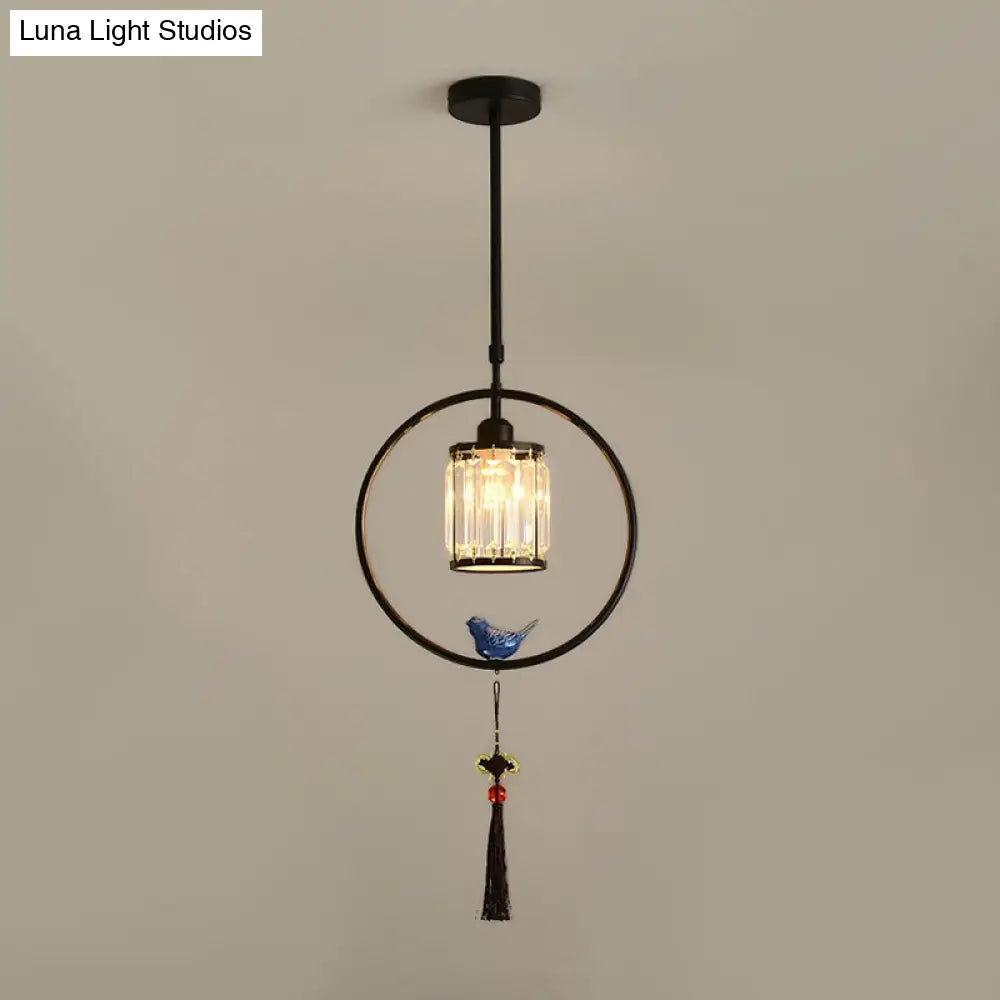 Modern Black And Gold Prismatic Crystal Pendant Light With Hanging Tassel