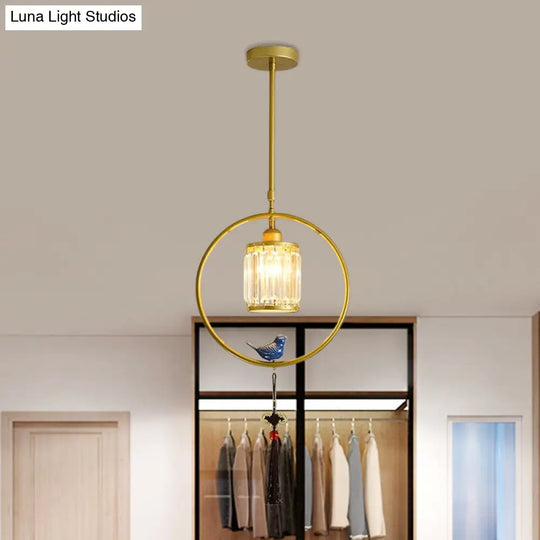 Modern Black/Gold Prismatic Crystal Pendant Light With Elegant Hoop And Tassel Design Gold / Round