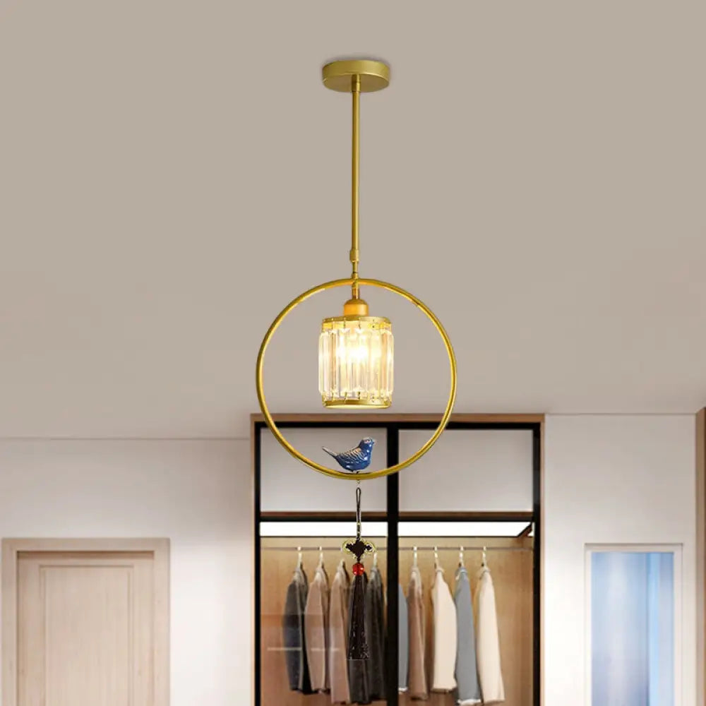 Modern Black And Gold Prismatic Crystal Pendant Light With Hanging Tassel / Round
