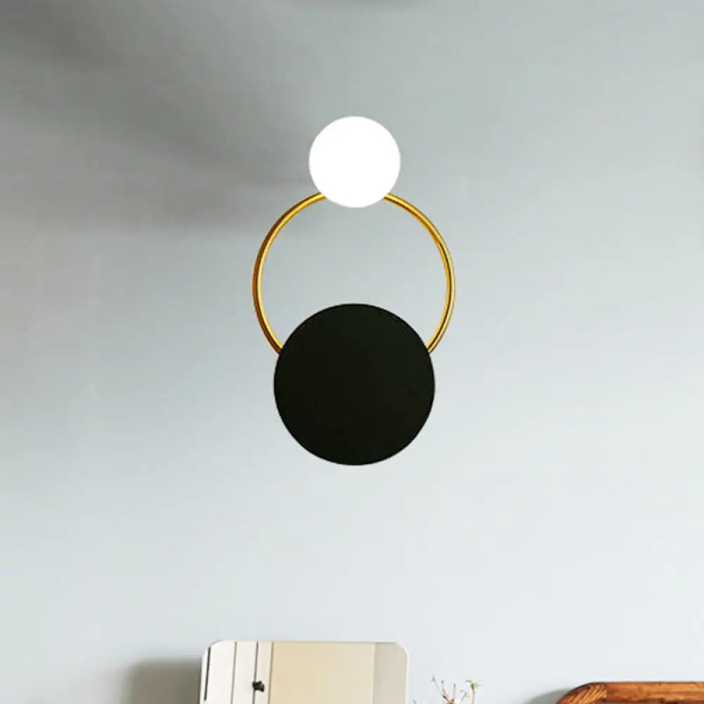 Modern Black And Gold Round Wall Sconce For Bedside Lighting