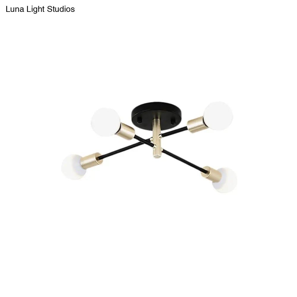 Modern Black And Gold Sputnik Semi Flush Light 4/6 Heads Ceiling Mounted Lamp For Tables