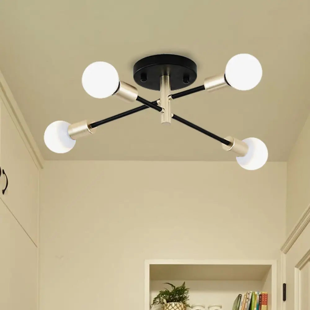Modern Black And Gold Sputnik Semi Flush Light 4/6 Heads Ceiling Mounted Lamp For Tables 4 /