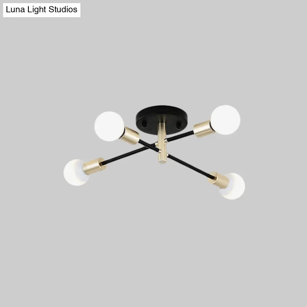 Modern Black And Gold Sputnik Semi Flush Light 4/6 Heads Ceiling Mounted Lamp For Tables