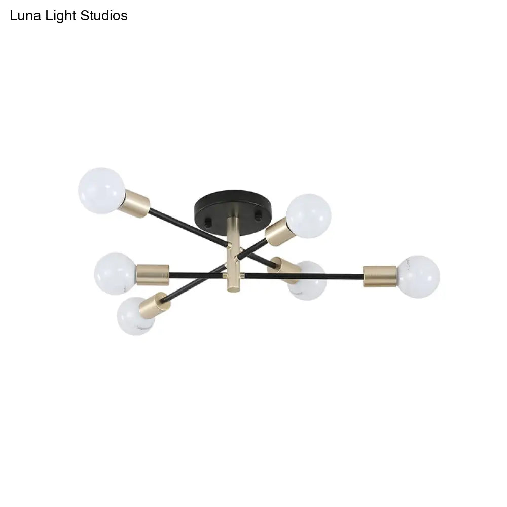 Modern Black And Gold Sputnik Semi Flush Light 4/6 Heads Ceiling Mounted Lamp For Tables