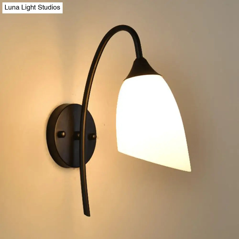 Modern Black And Gold Wall Mounted Light With Milky Glass Shade For Bedroom