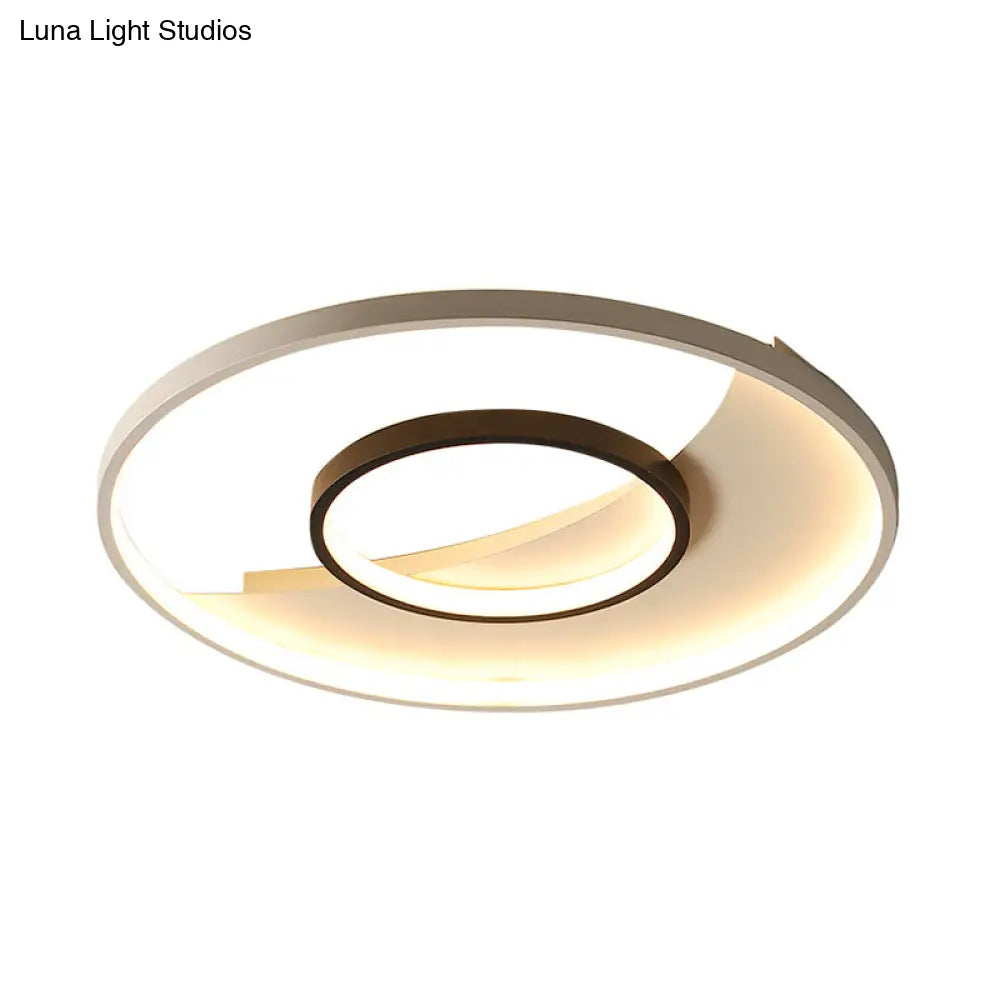 Modern Black And White Double Ring Led Flush Mount Ceiling Light - 16’/19.5’ Wide