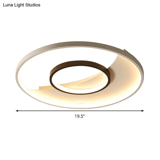 Modern Black And White Double Ring Led Flush Mount Ceiling Light - 16’/19.5’ Wide
