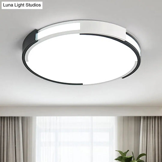 Modern Black And White Drum Flush Mount Ceiling Light Fixture - 18/23.5 Wide Metal Led Recessed