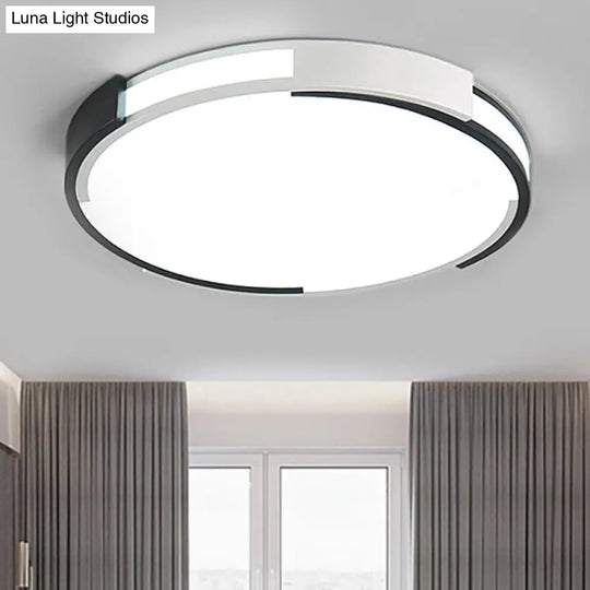 Modern Black And White Drum Flush Mount Ceiling Light Fixture - 18/23.5 Wide Metal Led Recessed