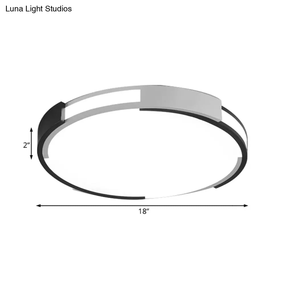 Modern Black And White Drum Flush Mount Ceiling Light Fixture - 18’/23.5’ Wide Metal Led