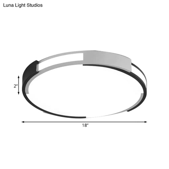 Modern Black And White Drum Flush Mount Ceiling Light Fixture - 18’/23.5’ Wide Metal Led