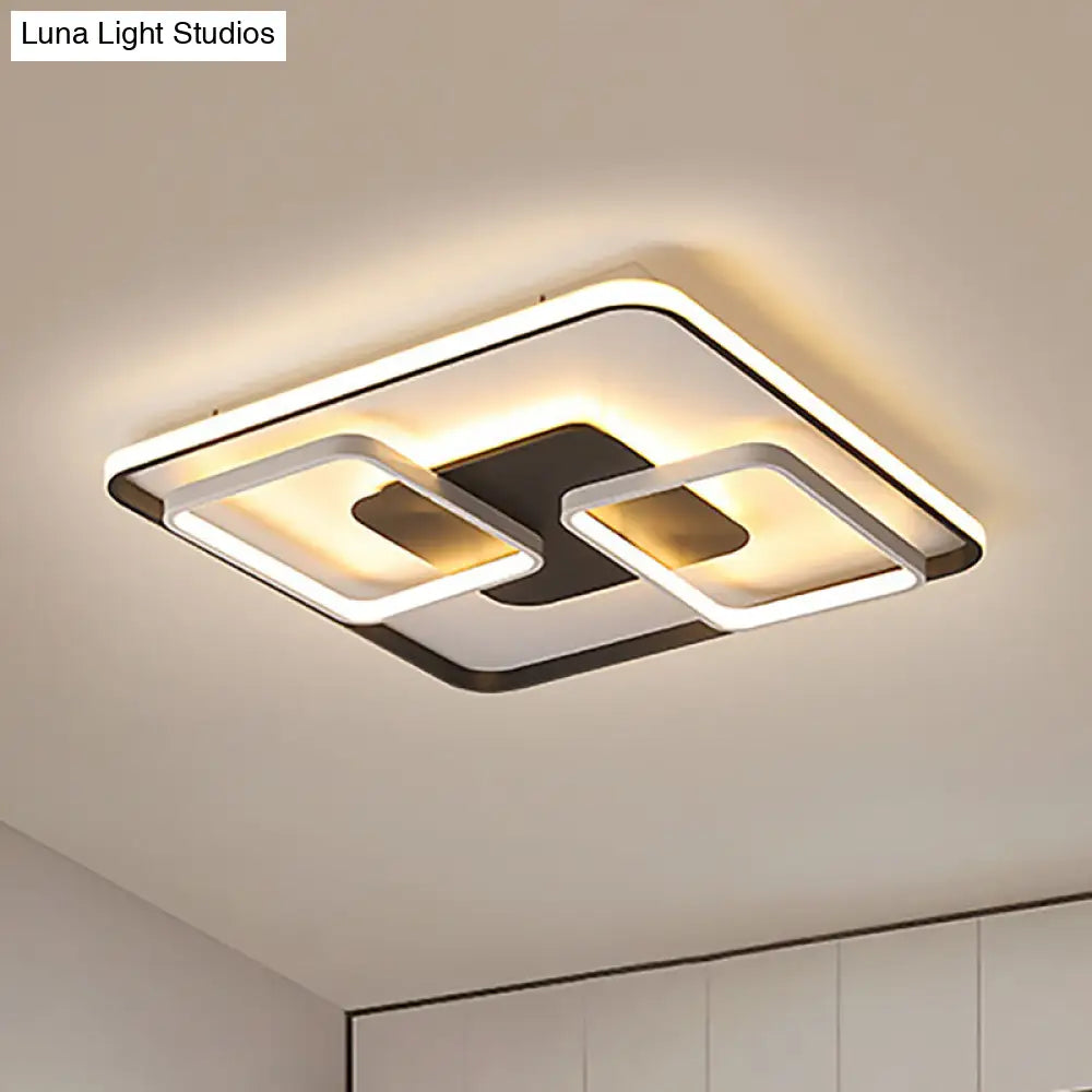 Modern Black And White Geometric Led Flushmount Living Room Light - Warm/White Multiple Sizes