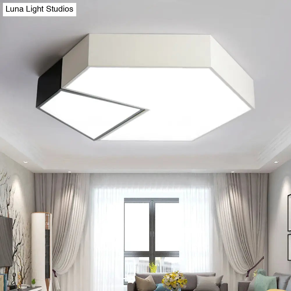 Modern Black And White Hexagon Ceiling Light Acrylic Shade Mount Fixture 11’/15’/19’ Dia -
