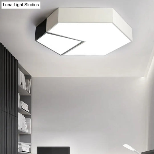 Modern Black And White Hexagon Ceiling Light Acrylic Shade Mount Fixture 11/15/19 Dia - Perfect For