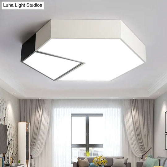 Modern Black And White Hexagon Ceiling Light Acrylic Shade Mount Fixture 11/15/19 Dia - Perfect For