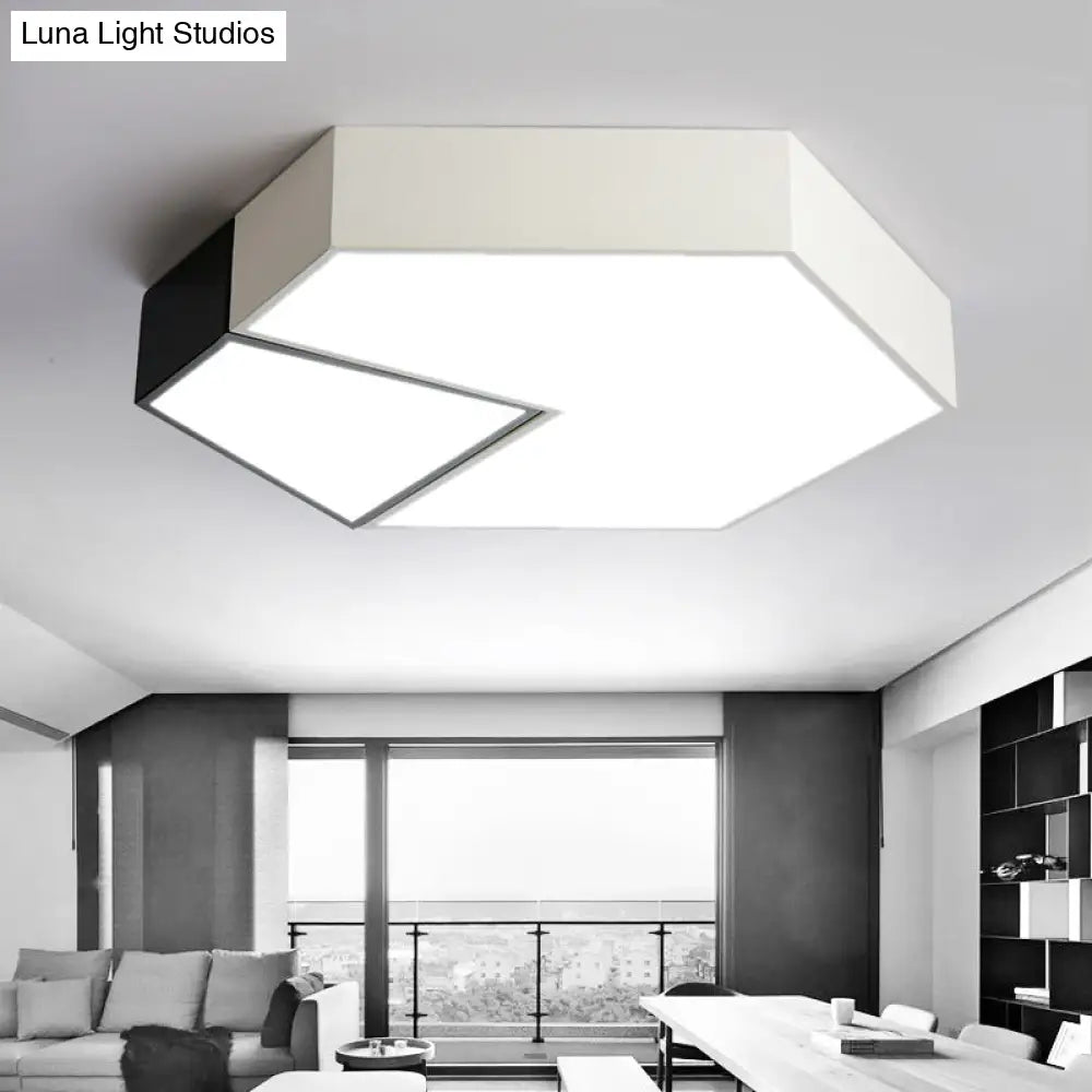 Modern Black And White Hexagon Ceiling Light Acrylic Shade Mount Fixture 11’/15’/19’ Dia -