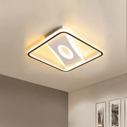 Modern Black And White Led Ceiling Light For Bedroom - Square/Rectangular Acrylic Flush Mount In