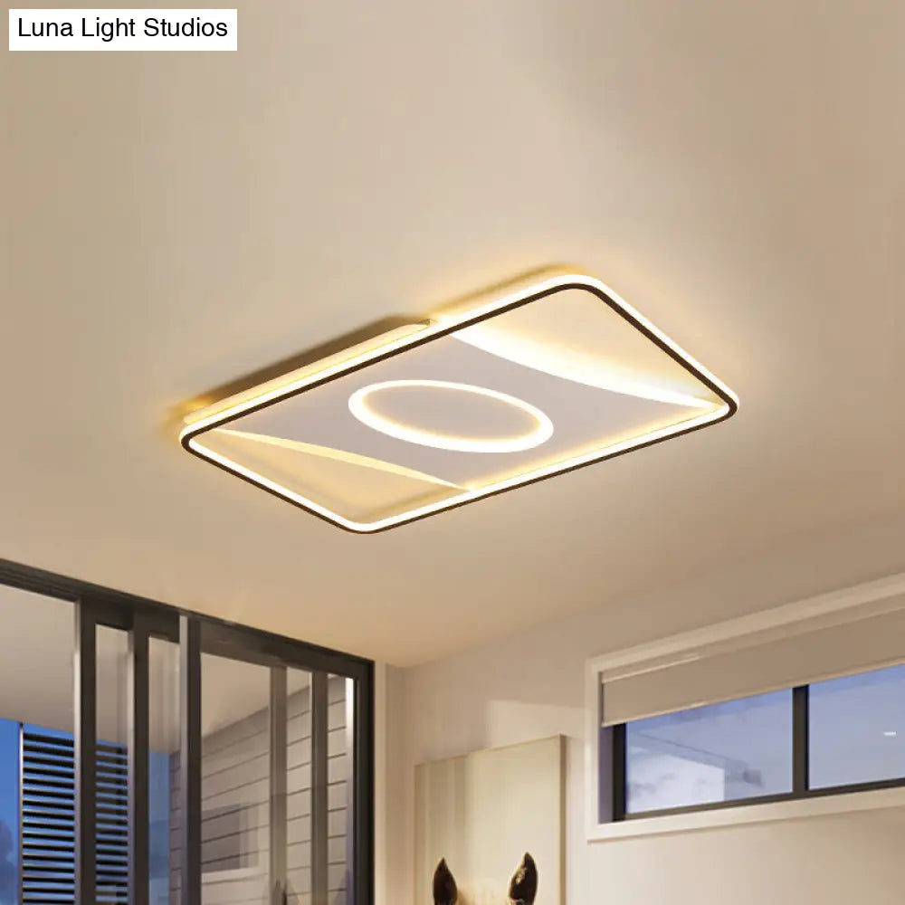 Modern Black And White Led Ceiling Light For Bedroom - Square/Rectangular Acrylic Flush Mount In