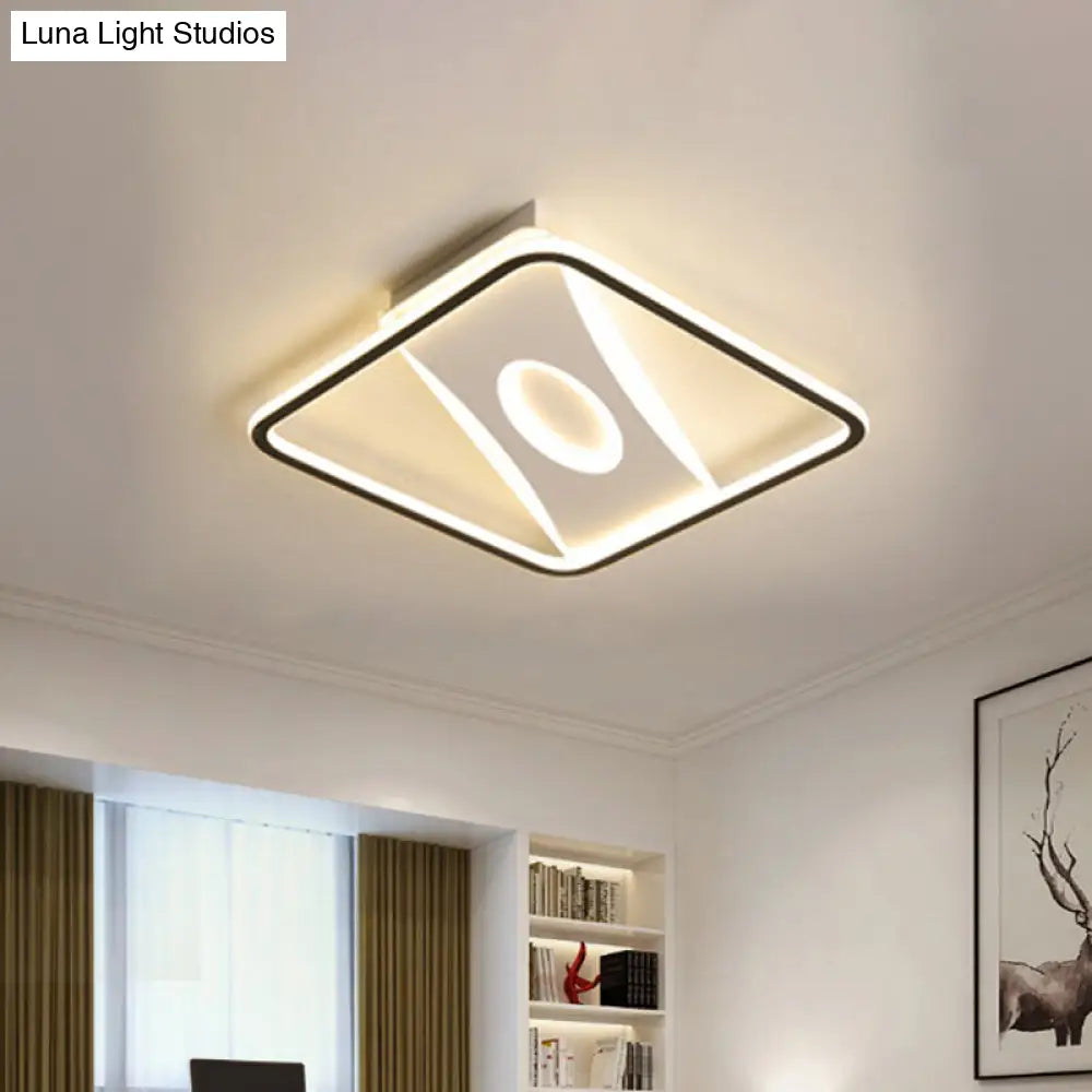 Modern Black And White Led Ceiling Light For Bedroom - Square/Rectangular Acrylic Flush Mount In