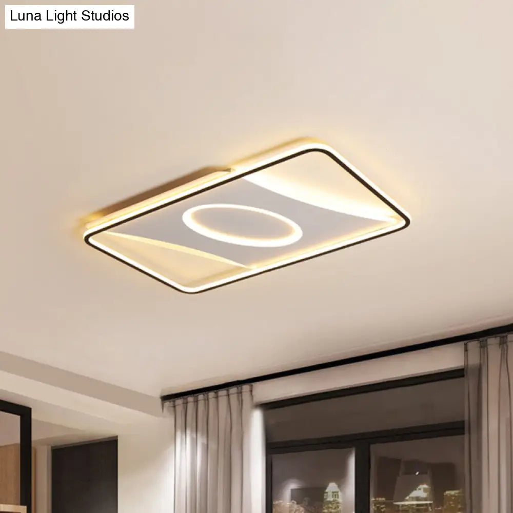 Modern Black And White Led Ceiling Light For Bedroom - Square/Rectangular Acrylic Flush Mount In