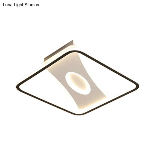 Modern Black And White Led Ceiling Light For Bedroom - Square/Rectangular Acrylic Flush Mount In