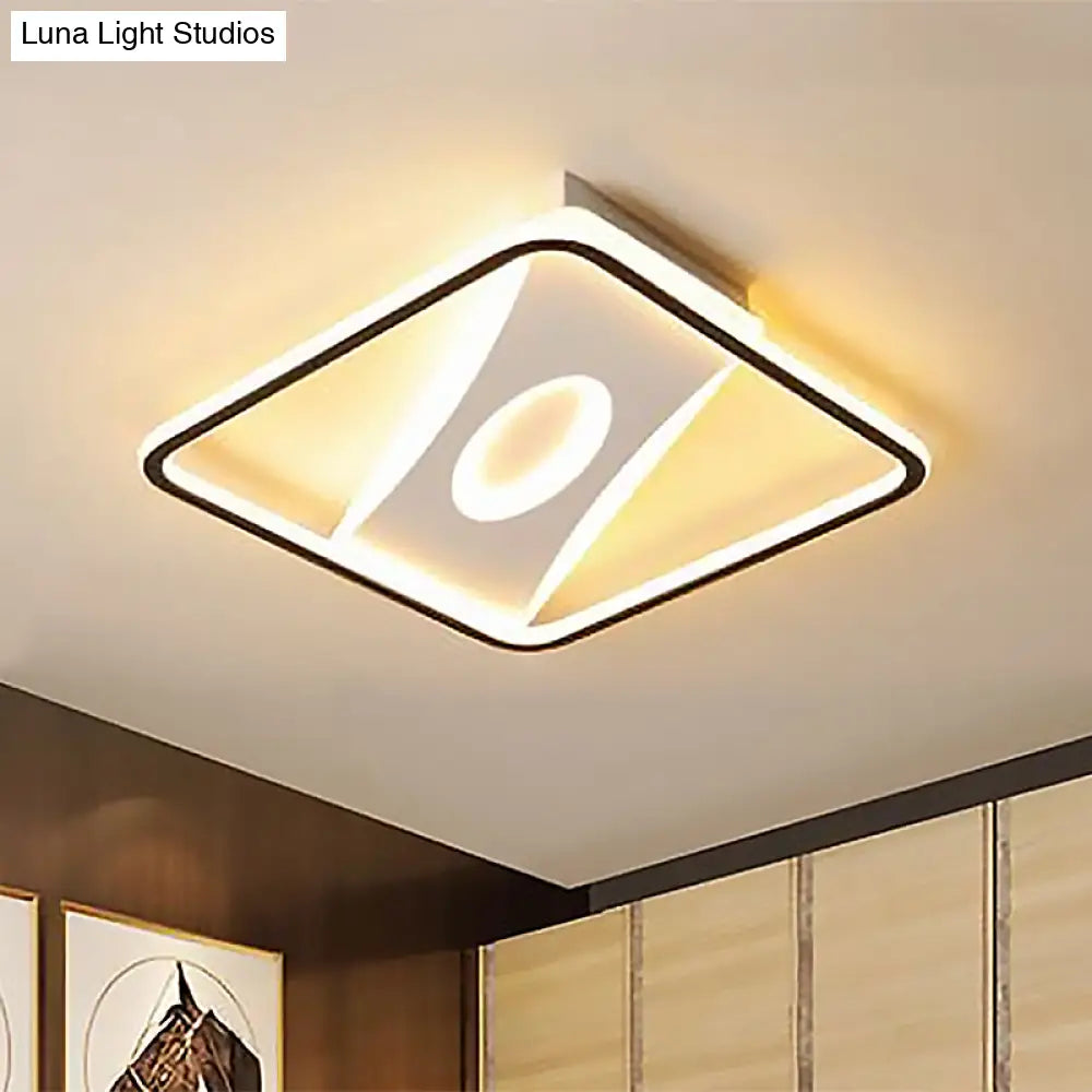 Modern Black And White Led Ceiling Light For Bedroom - Square/Rectangular Acrylic Flush Mount In