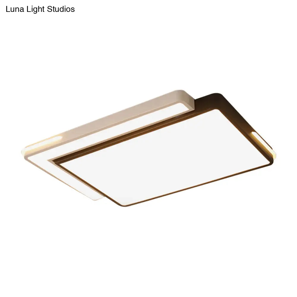 Modern Black And White Led Flush Light Fixture With Acrylic Shade - Square/Rectangle Ceiling In