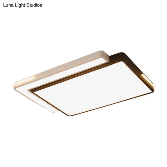 Modern Black And White Led Flush Light Fixture With Acrylic Shade - Square/Rectangle Ceiling In