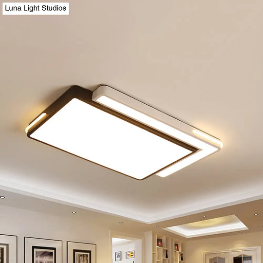 Modern Black And White Led Flush Light Fixture With Acrylic Shade - Square/Rectangle Ceiling In