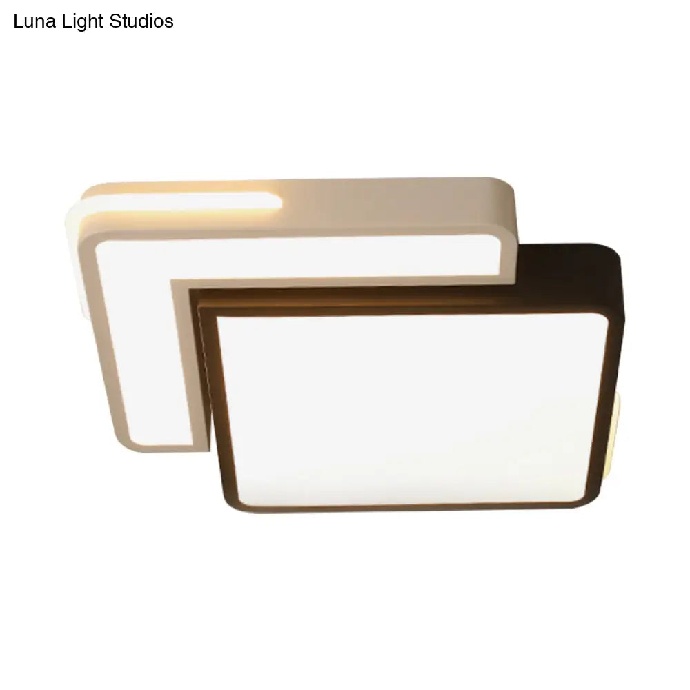 Modern Black And White Led Flush Light Fixture With Acrylic Shade - Square/Rectangle Ceiling In
