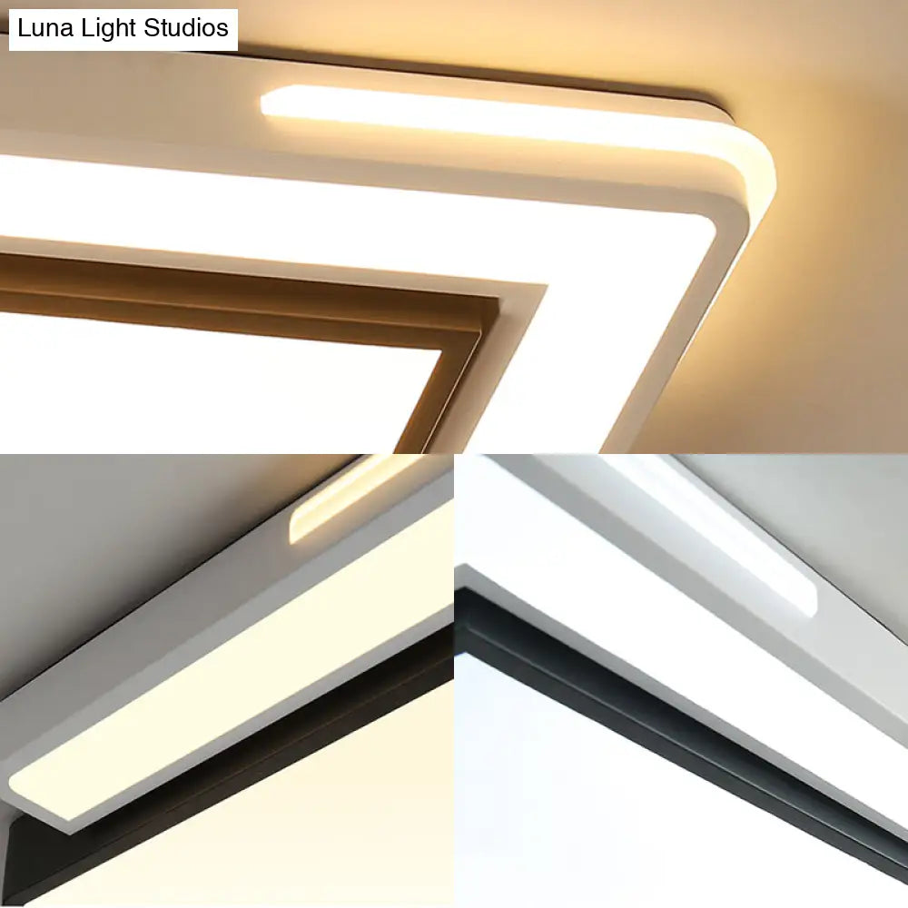 Modern Black And White Led Flush Light Fixture With Acrylic Shade - Square/Rectangle Ceiling In