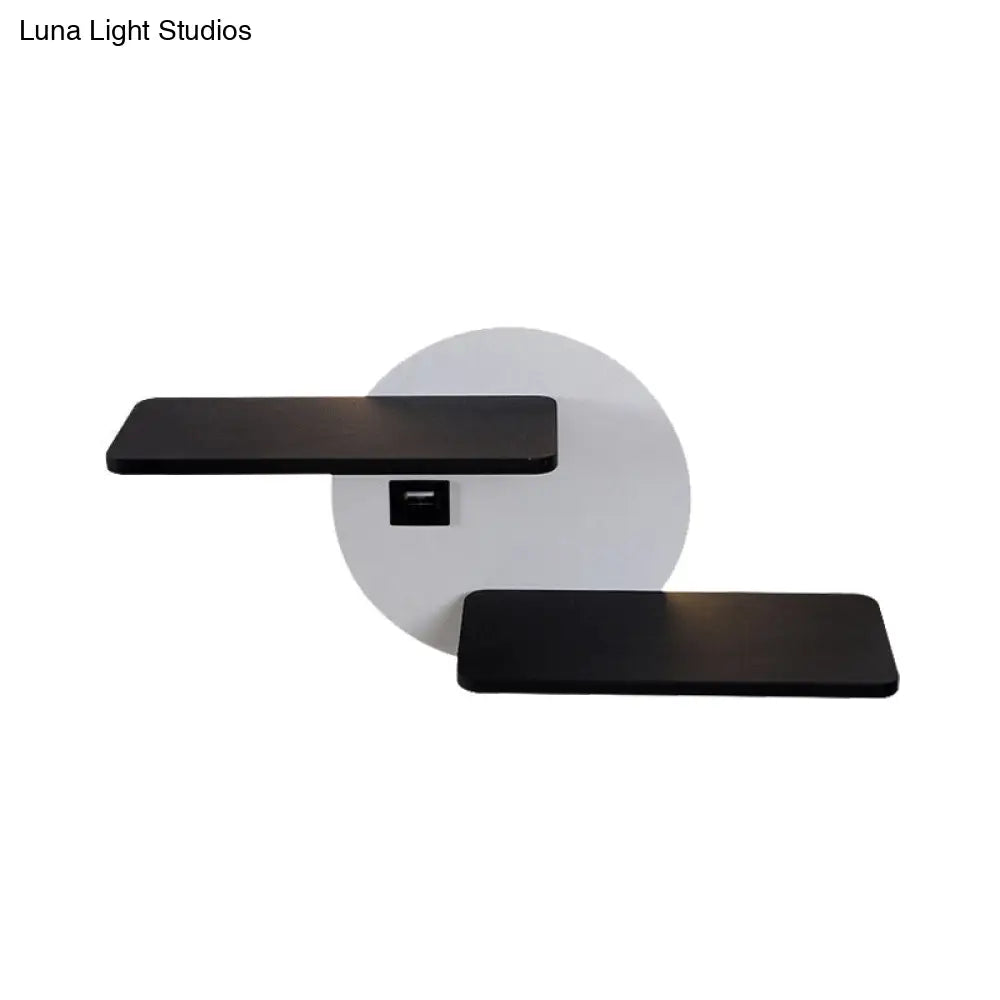 Modern Black And White Led Metal Sconce With Usb Port - Wall Mounted Rectangle Bedside Lighting