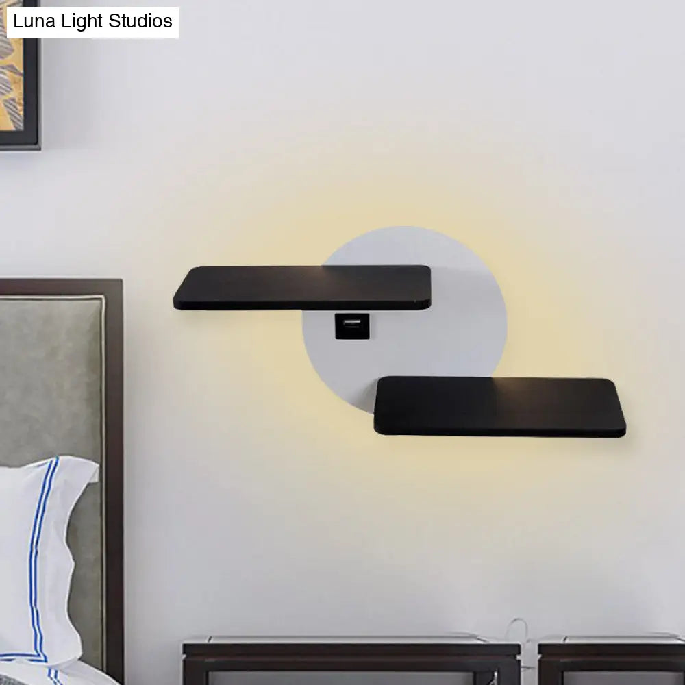 Modern Black And White Led Metal Sconce With Usb Port - Wall Mounted Rectangle Bedside Lighting