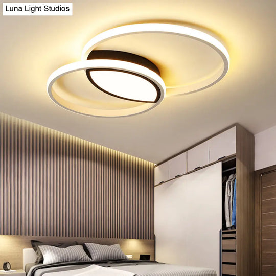 Modern Black And White Metal Ceiling Light With Led Flush Remote Dimming Control - 16/19.5 Wide