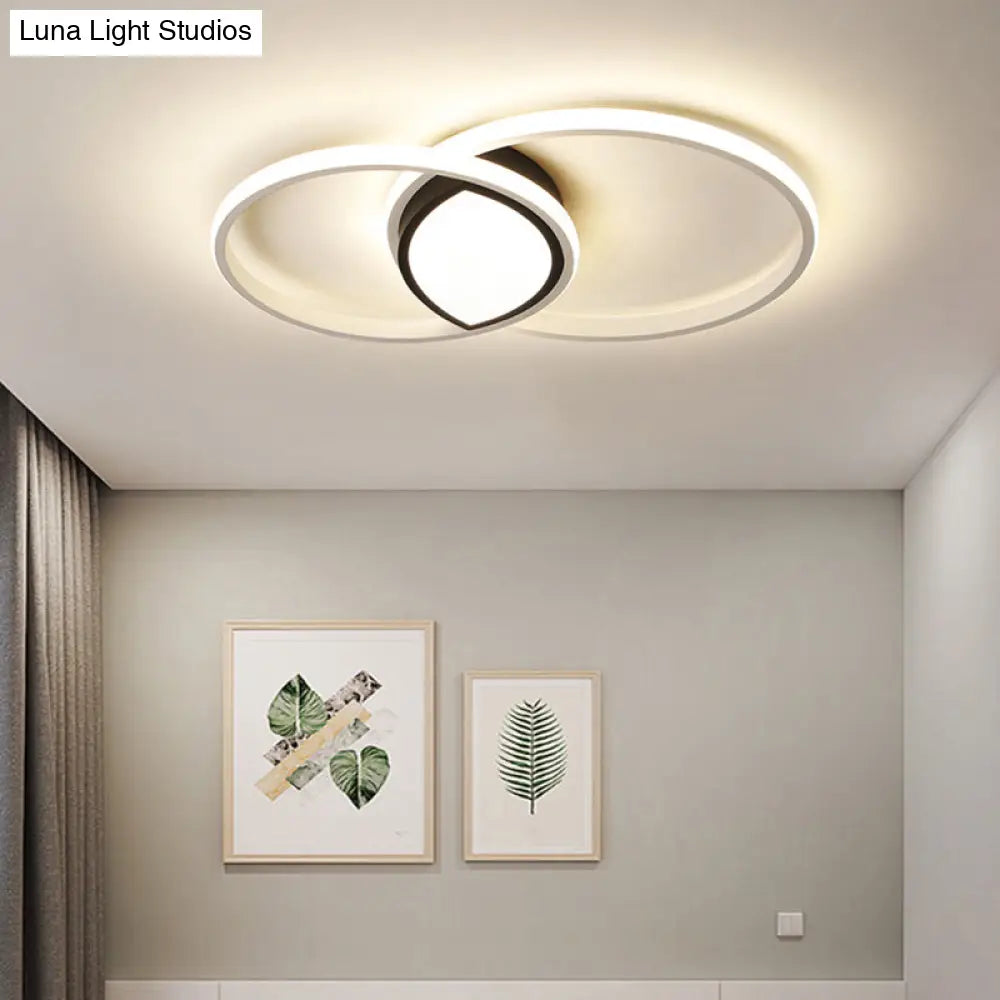 Modern Black And White Metal Ceiling Light With Led Flush Remote Dimming Control - 16’/19.5’ Wide
