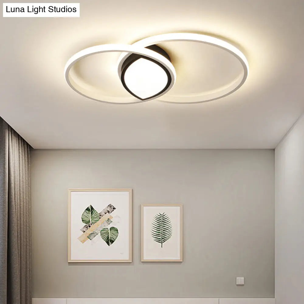 Modern Black And White Metal Ceiling Light With Led Flush Remote Dimming Control - 16/19.5 Wide